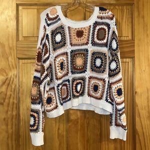 COPY - Women’s American Eagle ‘70s Style Knit Pattern White/Multi Sweater Macra…